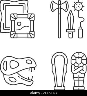 Set di icone lineari per scavi archeologici Illustrazione Vettoriale