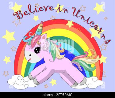 La collezione magica Unicorn e Fairy Elements. Iscrizione Believe in Unicorns Illustrazione Vettoriale