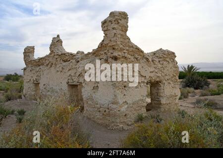 Casa di argilla e fango, abbandonato, Israele Foto Stock