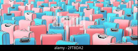 Idea creativa di concetto estivo minimale con valigie colorate. Rappresentazione 3D illustrazione 3D Foto Stock