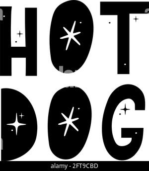 Etichetta hot dog. Lettera testo simbolo del logo Hot Dog. Adesivo vettoriale Illustrazione Vettoriale