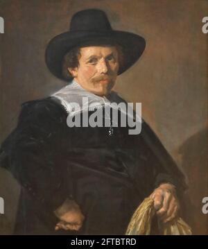 Ritratto di un uomo che tiene Guanti del pittore olandese della Golden Age Frans Hals alla National Gallery, Londra, Regno Unito Foto Stock