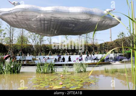 Shanghai. 21 Maggio 2021. La gente visita la 10° China Flower Expo a Shanghai, Cina orientale, 21 maggio 2021. La 10° China Flower Expo è stata inaugurata qui venerdì, accogliendo oltre 20,000 visitatori il primo giorno. La fiera, che si terrà per mostrare lo sviluppo dell'industria dei fiori in Cina, durerà fino al 2 luglio. Un totale di 180 zone espositive all'aperto e 64 aree interne sono state allestite presso il parco expo nel quartiere Chongming della città. Credit: Fang Zhe/Xinhua/Alamy Live News Foto Stock