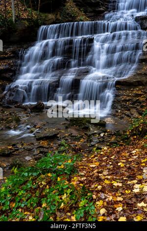 Parco Nazionale delle foreste Casentinesi, Badia Prataglia, Toscana, Italia, Europa. La cascata chiama le tre cascate. Foto Stock