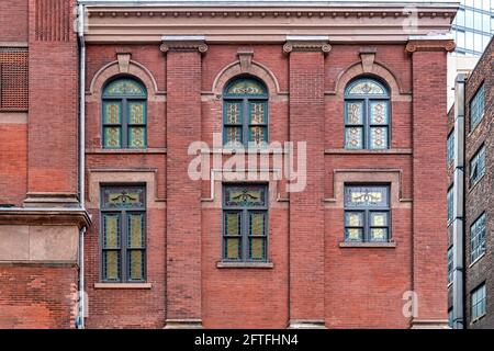 Architettura in stile coloniale della Massey Music Hall, un edificio storico e un punto di riferimento nazionale a Toronto, Canada Foto Stock