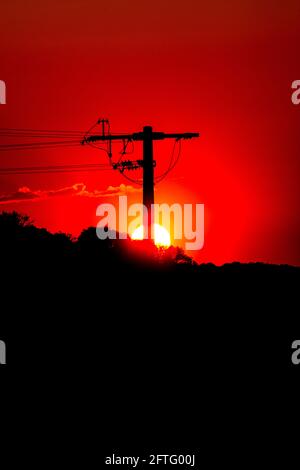 Pali elettrici sinuati e sinuati - Francia centrale. Foto Stock