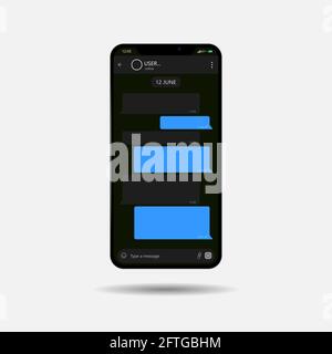 Illustrazione vettoriale del concetto di Social Network Messenger. Messenger nero scuro trendy interfaccia applicazione chat. Illustrazione Vettoriale