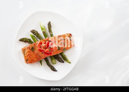 Salmone glassato di soia acero Foto Stock