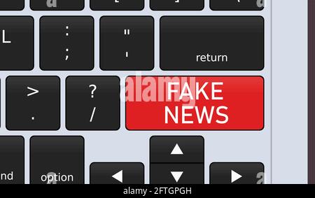 Falso tasto notizie sulla tastiera del computer portatile. Illustrazione vettoriale concettuale. Notizie false sui social media. Illustrazione Vettoriale