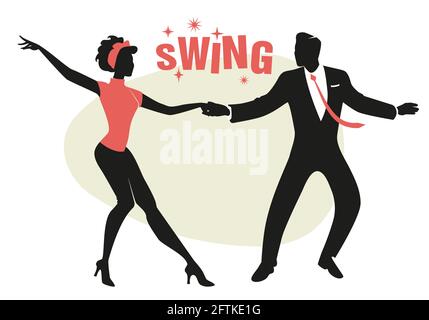 Coppia divertente che indossa abiti retrò danzando jazz, swing o rock and roll Illustrazione Vettoriale