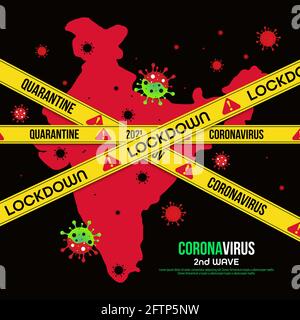 India mappa con il virus covid-19 secondo concetto di blocco dell'onda. Illustrazione Vettoriale