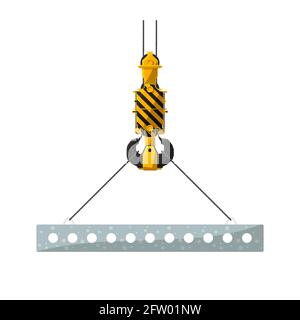 Lastra di calcestruzzo appeso ad un gancio di gru, icona vettoriale su bianco Illustrazione Vettoriale