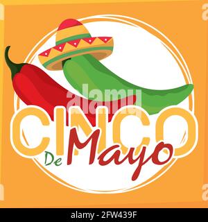 Poster Cinco de mayo con un vettore di peperoni Illustrazione Vettoriale