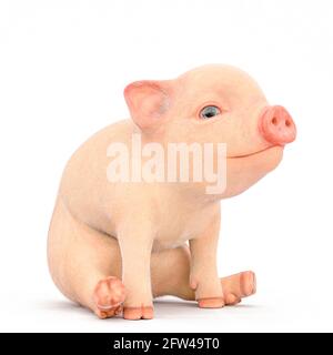 cartoni animati piglet seduti, illustrazione 3d Foto Stock
