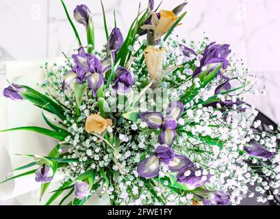 Bella lilla fiori campana su uno sfondo chiaro. Estate primavera sfondo naturale Foto Stock