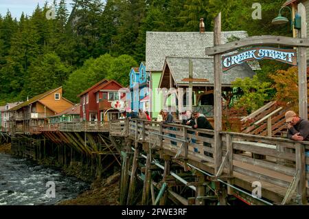 Creek St edifici, Ketchikan, Alaska, STATI UNITI D'AMERICA Foto Stock