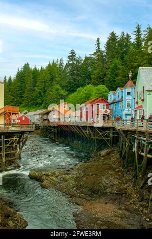 Creek St edifici, Ketchikan, Alaska, STATI UNITI D'AMERICA Foto Stock