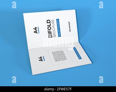 Brochure realistica A4 Bivold Illustrazione 3D scena di Mockup su isolato Sfondo Foto Stock