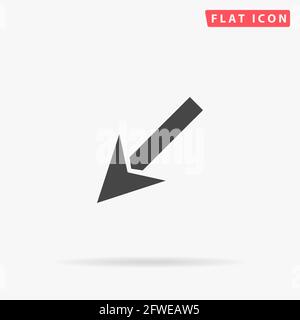 Icona vettore piatto freccia giù a sinistra. Illustrazioni di design disegnate a mano. Illustrazione Vettoriale