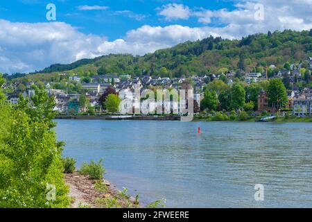 Piccola città di Boppard, Valle del Reno, Patrimonio dell'Umanità dell'UNESCO, Renania-Palatinato, Germania Foto Stock