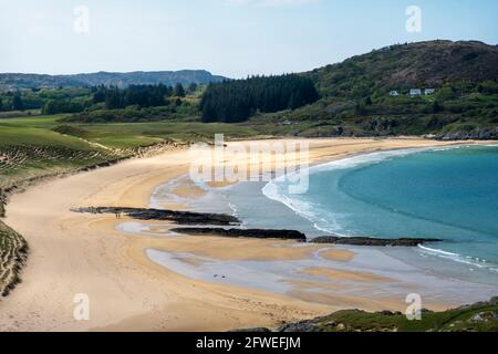 Vista elevata della spiaggia di Kiloran Bay sull'Isola di Colonsay, Inner Hebrides, Argyll e Bute, Scozia Foto Stock