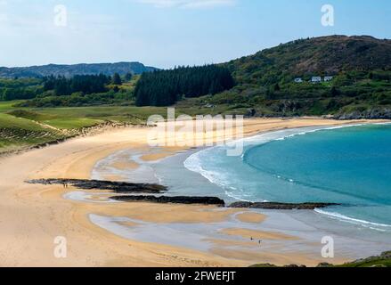 Vista elevata della spiaggia di Kiloran Bay sull'Isola di Colonsay, Inner Hebrides, Argyll e Bute, Scozia Foto Stock