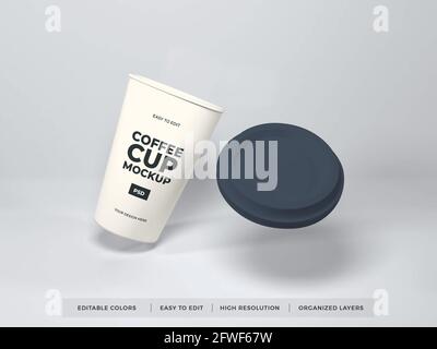 Carta realistica Coffee Cup illustrazione 3D Mockup scena su isolato Sfondo Foto Stock