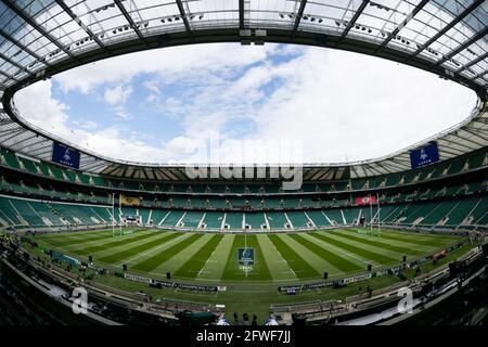 LONDRA, REGNO UNITO. 22 MAGGIO: Una vista generale all'interno dello stadio è vista prima della partita della European Champions Cup tra la Rochelle e Tolosa al Twickenham Stadium, Londra, Inghilterra, sabato 22 maggio 2021. (Credit: Juan Gasparini | MI News) Foto Stock