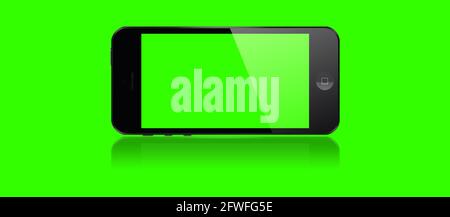 Immagine mockup del rendering 3d Tablet pc o smartphone bianco con schermo verde vuoto su sfondo verde. Adatto per l'utilizzo di elementi di progettazione. Foto Stock