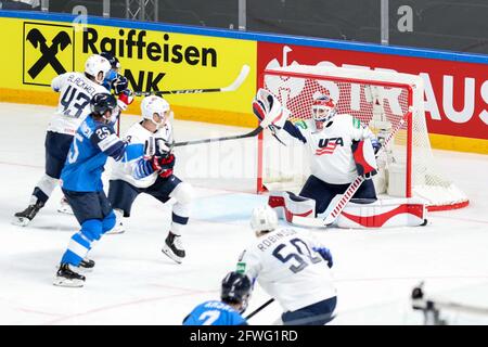 Riga, Lettonia. 22 maggio 2021. Finlandia vs USA, Hockey su ghiaccio a riga, Lettonia, Maggio 22 2021 Credit: Independent Photo Agency/Alamy Live News Foto Stock