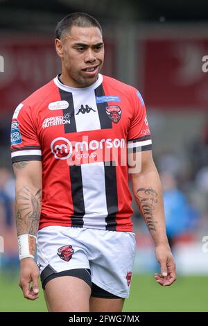 Salford, Inghilterra - 22 Maggio 2021 -Ken Sio (2) di Salford Red Devils durante il Rugby League Betfred Super League Round 7 Salford Red Devils vs Wigan Warriors presso l'AJ Bell Stadium, Salford, UK Dean Williams/Alamy Live News Foto Stock