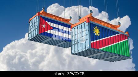 Due container con bandiera nazionale cubana e Namibia. Rendering 3D Foto Stock