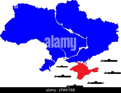 Mappa Ucraina di colore blu. Mappa politica Ucraina. Penisola di Crimea. Guerra di Crimea e conflitto russo. Russia annessione della crimea. Illustrazione vettoriale ma Illustrazione Vettoriale