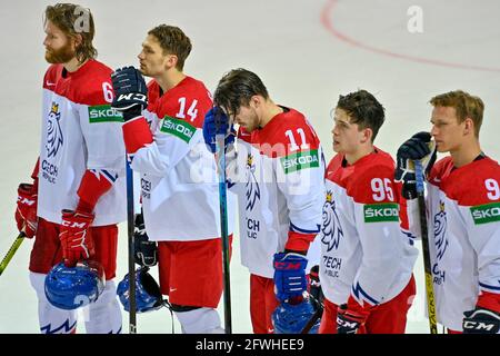 Riga, Lettonia. 22 maggio 2021. Czech National Hockey Team dopo il campionato mondiale di hockey su ghiaccio IIHF 2021, il gruppo A match Repubblica Ceca contro Svizzera, ha giocato a riga, Lettonia, il 22 maggio 2021. Credit: Vit Simanek/CTK Photo/Alamy Live News Foto Stock