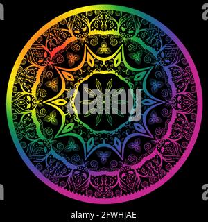 Mandala LGBTQ con motivo arcobaleno disegnato a mano e con vibes felici. Foto Stock