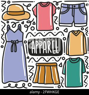 doodle donne disegnate a mano abbigliamento art design elemento illustrazione. Illustrazione Vettoriale