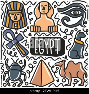 Doodle disegnato a mano Egitto arte disegno elemento illustrazione Illustrazione Vettoriale