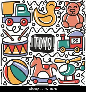 giocattoli disegnati a mano capretto doodle arte disegno elemento illustrazione Illustrazione Vettoriale