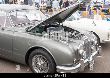 1966 Jaguar Mark 2 con motore da 3.4 litri sul display In occasione di una mostra di auto classiche a Sydney, NSW, Australia Foto Stock