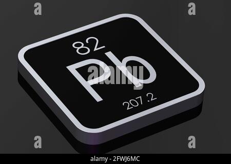 Elemento conduttore da tavola periodica su blocco quadrato nero, rendering 3D Foto Stock