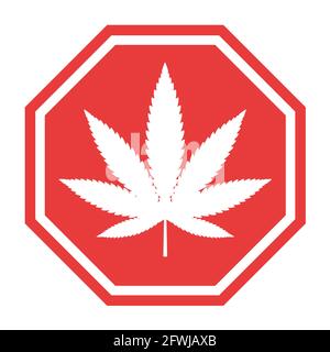 Simbolo della foglia di Mariuhana, icona pericolo marijuana o canapa, segno medico di cannabis, illustrazione vettore di droga erbaccia . Illustrazione Vettoriale