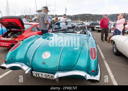 1958 Chevrolet Corvette convertibile in una mostra di auto classiche di Sydney A Pittwater, Sydney, Australia Foto Stock