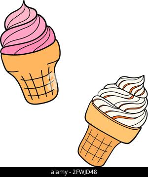 Gelato artigianale. Design elemento di schizzo per menu cafè, bistrot, ristorante, etichetta e imballaggio. Illustrazione colorata isolata dal vettore. Illustrazione Vettoriale