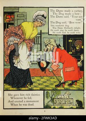 Vecchia madre Hubbard [filastrocca in lingua inglese, prima stampa estesa nel 1805] dal libro The Marquis of Carabas' picture book : contenente i Puss in Boots, Old Mother Hubbard, Valentine and Orson, l'assurda ABC. Illustrato da Walter Crane, Edmund Evans e Sarah Catherine Martin. Editore London (The Broadway, Ludgate) ; New York (416 Broome Street) : George Routledge e figli nel 1874 Foto Stock