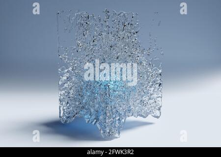 illustrazione 3d di gocce d'acqua trasparenti raccolte a forma di cubo su uno sfondo isolato chiaro. struttura delle onde d'acqua Foto Stock