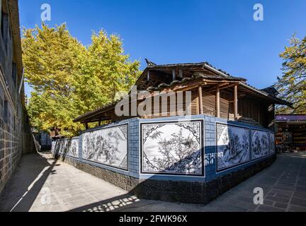 Tengchong nella provincia di yunnan città est città ginkgo villaggio corsia murales Foto Stock