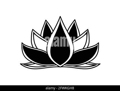 Logo Lotus fiore icona silhouette nera isolato su sfondo bianco Illustrazione Vettoriale