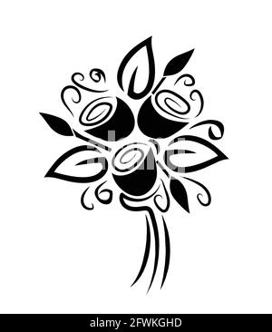 Fiori vettore nero silhouette isolato su sfondo bianco Illustrazione Vettoriale