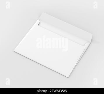 Busta bianca realistica C5/C6 mockup, carta da lettera vuota, modello c5 c6 3d rendering isolato su sfondo grigio chiaro Foto Stock