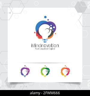 Logo della lampadina concetto di design idea di simbolo colorato digitale e vettore di lampada icona. Logo Smart idea utilizzato per studio, professionisti e agenzie. Illustrazione Vettoriale